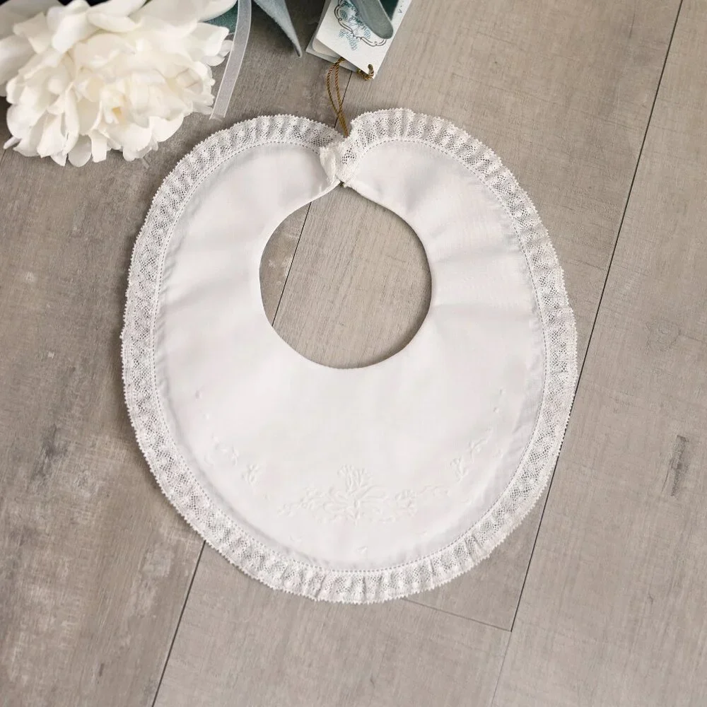 Feltman Brothers White Floral Bow Embroidered Lace Bib Baby Special Occasion NWT